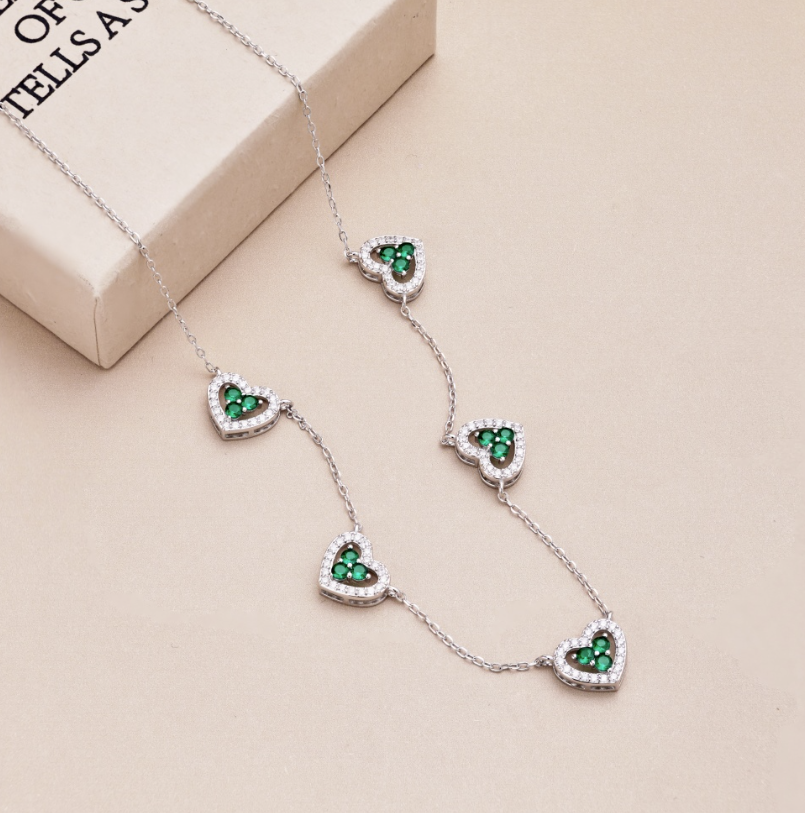 Emerald Clover Heart Necklace