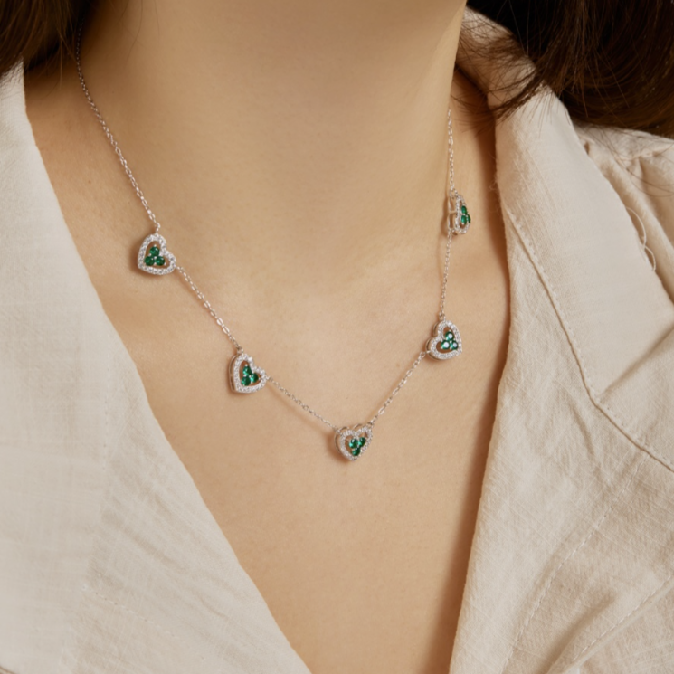 Emerald Clover Heart Necklace