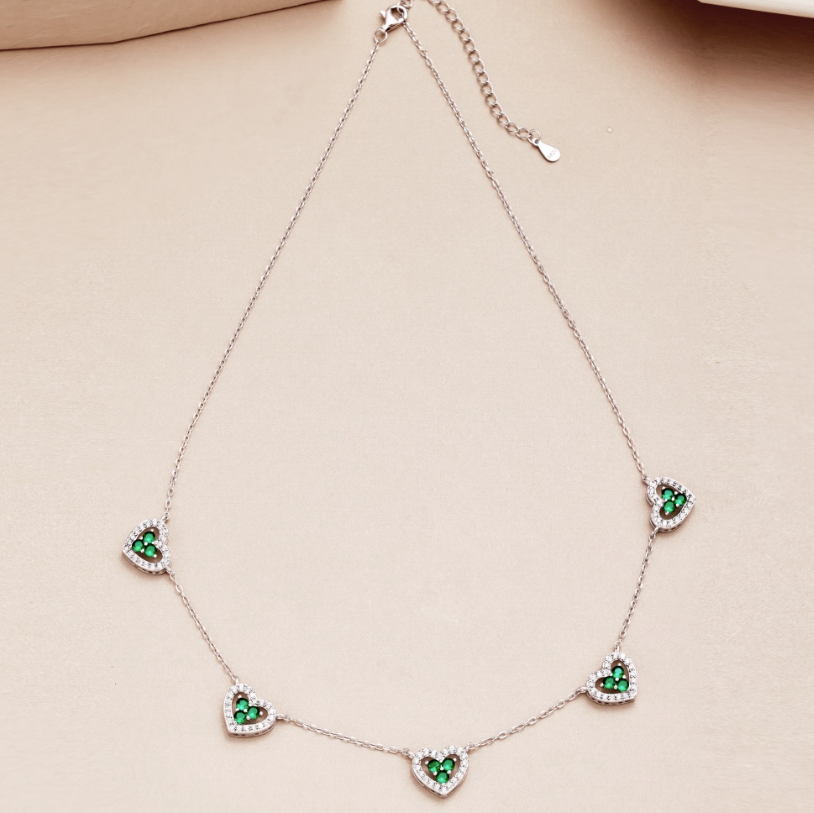 Emerald Clover Heart Necklace